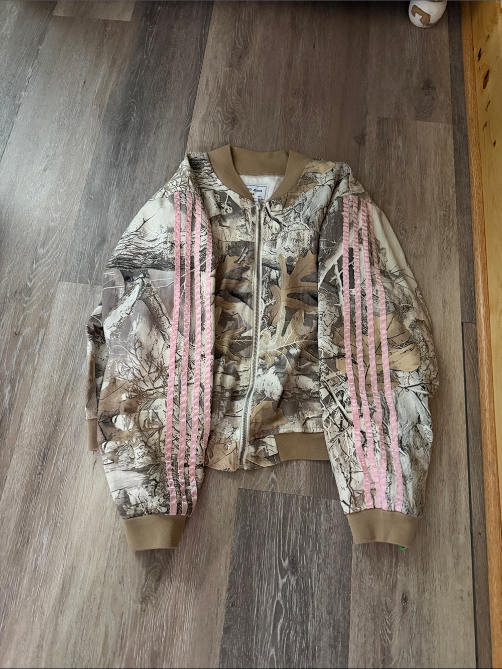 GOGO JEANS camo jacket with Pink Stripe Detail